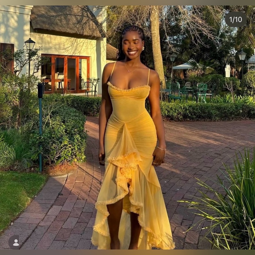 Yellow Ruffled Slip Midi Dress - Picture 6 of 9